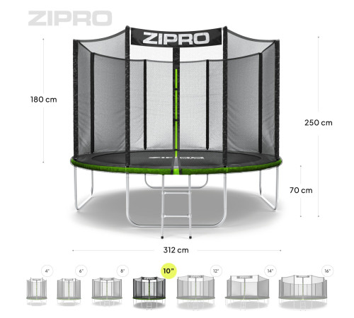Батут Zipro Jump Pro із зовнішньою сіткою 10 футів 312 см чорно-зелений Батут Zipro Jump Pro із зовнішньою сіткою 10 футів 312 см чорно-зелений