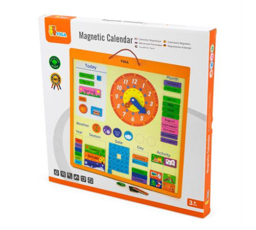 Магнітний календар Viga Toys із годинником англійською мовою (50377) Магнітний календар Viga Toys із годинником англійською мовою (50377)