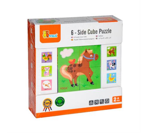 Дерев'яні кубики-пазл Viga Toys Фермерські звірята (50835) Дерев'яні кубики-пазл Viga Toys Фермерські звірята (50835)