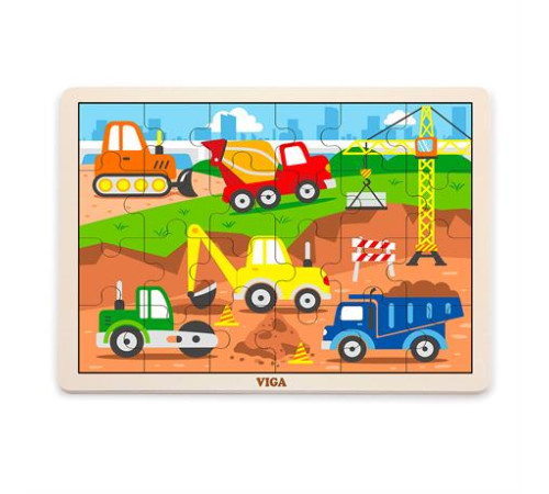 Дерев'яний пазл Viga Toys Будівельна техніка, 24 ел. (51463) Дерев'яний пазл Viga Toys Будівельна техніка, 24 ел. (51463)