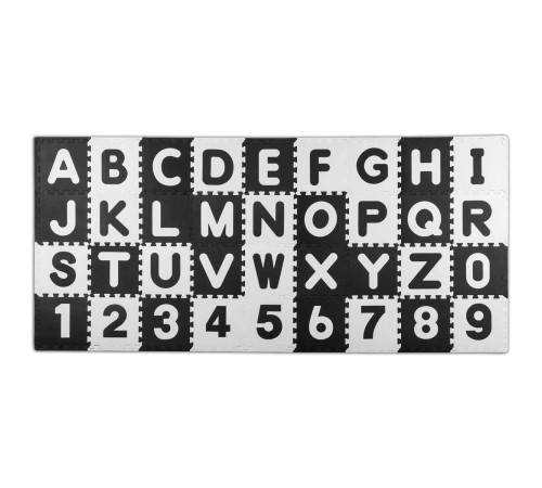 Дитячий килимок-пазл Ricokids 7493 Літери та цифри, 30 x 30 см 36 шт, чорно-білий