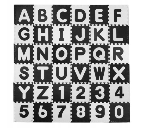 Дитячий килимок-пазл Ricokids 7493 Літери та цифри, 30 x 30 см 36 шт, чорно-білий