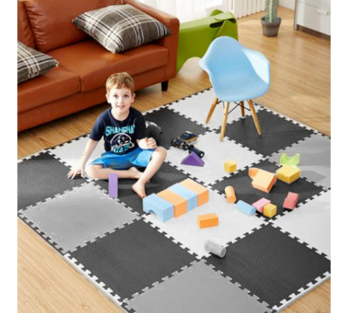 Килимок-пазл Ricokids 180 x 180 см 9 шт чорно-сірий