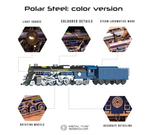 Колекційна модель-конструктор Metal Time Polar Steel color Поїзд кольоровий механічний (MT052)