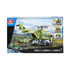 Дитячий конструктор Alpha Військовий гелікоптер та машинка на дистанційному керуванні 676 ел, зелено-чорний