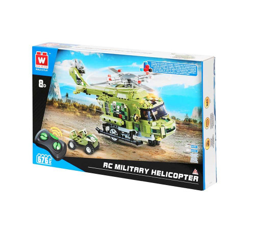Дитячий конструктор Alpha Військовий гелікоптер та машинка на дистанційному керуванні 676 ел, зелено-чорний
