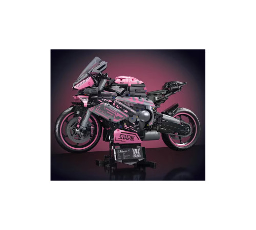 Дитячий конструктор Ramiz Мотоцикл-гонщик 2066 ел, чорно-рожевий