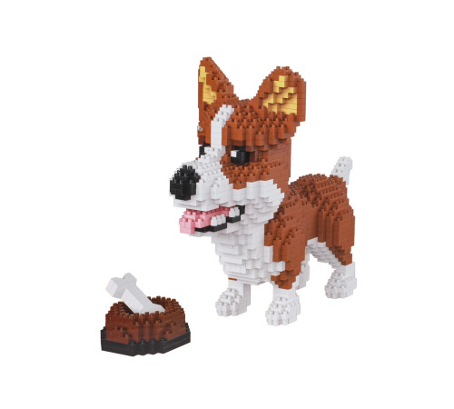 Дитячий конструктор Ramiz 6115 Welsh Corgi з мисочкою на кісткою 1200 ел, коричнево-білий