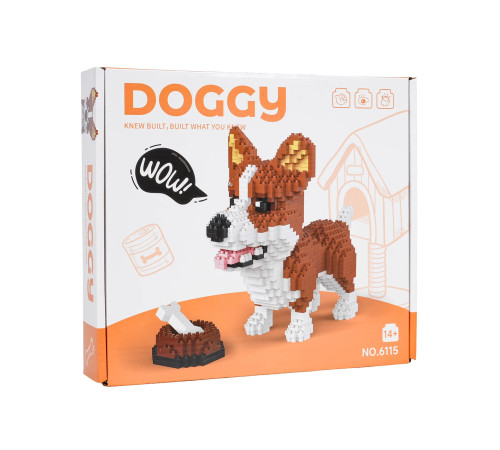 Дитячий конструктор Ramiz 6115 Welsh Corgi з мисочкою на кісткою 1200 ел, коричнево-білий