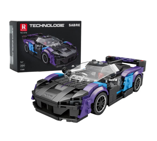 Дитячий конструктор Reobrix 678 Спортивний автомобіль 390 ел, чорно-синій