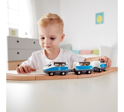 Набір для іграшкової залізниці Hape Поїзд Інтерсіті з вагонами (E3728)