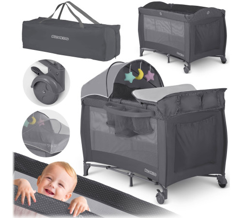 Ліжечко дитяче туристичне Ricokids 125 x 65 x 78 см антрацит Ліжечко дитяче туристичне Ricokids 125 x 65 x 78 см антрацит