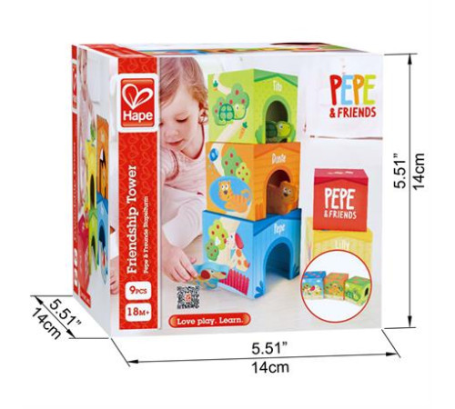 Дерев'яні кубики Hape Вежа зі звірятами (E0451)
