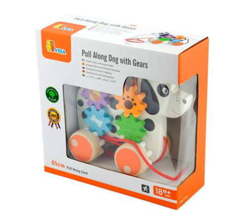 Дерев'яна каталка Viga Toys Собачка з шестерінками (50977) Дерев'яна каталка Viga Toys Собачка з шестерінками (50977)