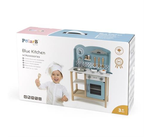 Дитяча кухня PolarB із дерева з посудом блакитний (44047) Дитяча кухня PolarB із дерева з посудом блакитний (44047)