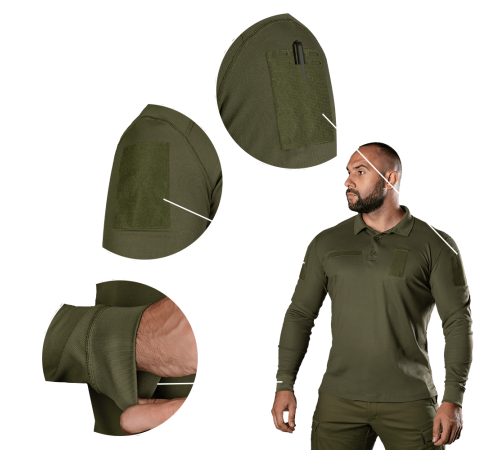 Поло Army ID Long CoolPass Pique LT Олива (8291), S Поло Army ID Long CoolPass Pique LT Олива (8291), S