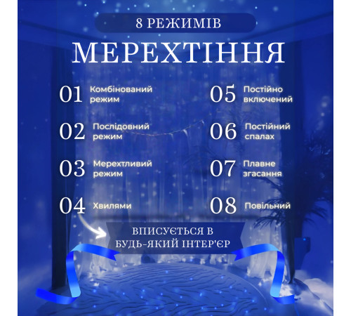 Гірлянда-штора світлодіодна 144 LED, 3*2 м, синій Гірлянда-штора світлодіодна 144 LED, 3*2 м, синій