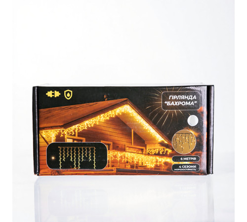 Гірлянда вулична Бахрома 105 LED, 6 м, від мережі, чорний кабель, білий