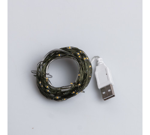 Гірлянда Роса нитка 200 LED, 20 м, від USB, зелена оболонка, жовтий Гірлянда Роса нитка 200 LED, 20 м, від USB, зелена оболонка, жовтий