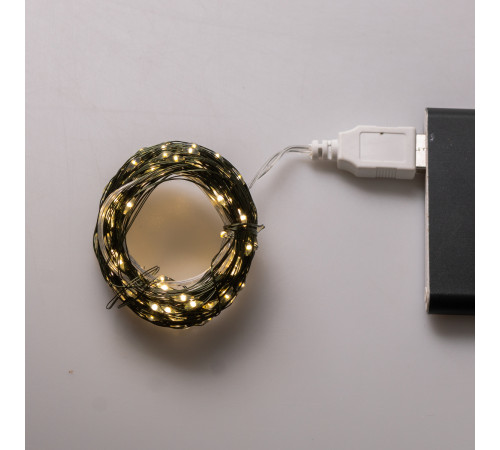 Гірлянда Роса нитка 200 LED, 20 м, від USB, зелена оболонка, жовтий Гірлянда Роса нитка 200 LED, 20 м, від USB, зелена оболонка, жовтий
