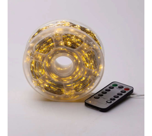 Гірлянда-нитка Роса 2000 LED, 200 м, з пультом, від мережі, білий кабель, жовтий