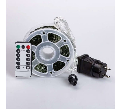 Гірлянда-нитка Роса 2000 LED, 200 м, з пультом, від мережі, зелений кабель, білий