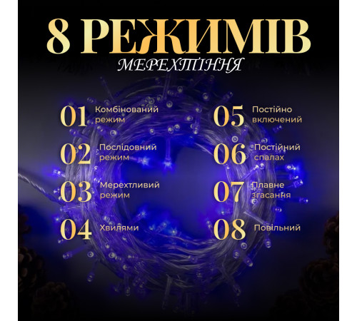 Гірлянда Нитка 300 LED, 16 м, прозорий кабель, синій Гірлянда Нитка 300 LED, 16 м, прозорий кабель, синій