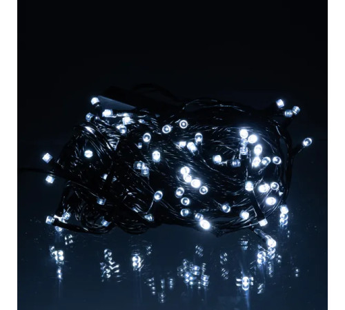 Гірлянда-нитка 120 LED, 10 м, від мережі, чорний кабель, білий