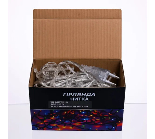 Гірлянда-нитка 160 LED, 16 м, від мережі, прозорий кабель, жовтий