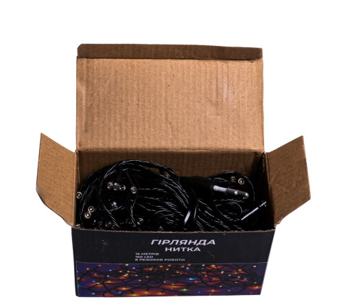 Гірлянда-нитка 160 LED, 16 м, від мережі, чорний кабель, білий