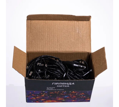 Гірлянда-нитка 160 LED, 16 м, від мережі, чорний кабель, жовтий