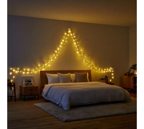 Гірлянда-нитка 160 LED, 16 м, від мережі, чорний кабель, жовтий