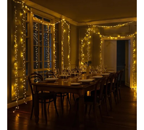 Гірлянда-нитка 160 LED, 16 м, від мережі, чорний кабель, жовтий