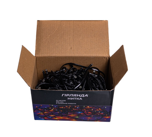 Гірлянда-нитка 220 LED, 22 м, від мережі, чорний кабель, білий