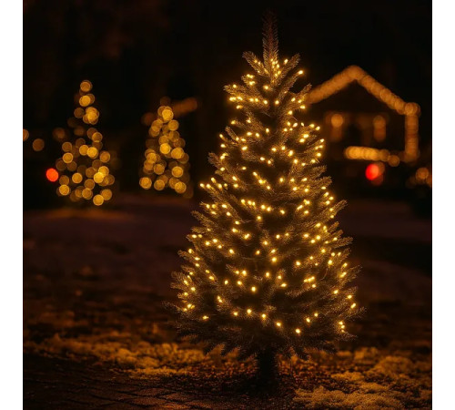 Гірлянда-нитка вулична Різдвяна фея 300 LED, 30 м, від мережі, білий кабель, жовтий