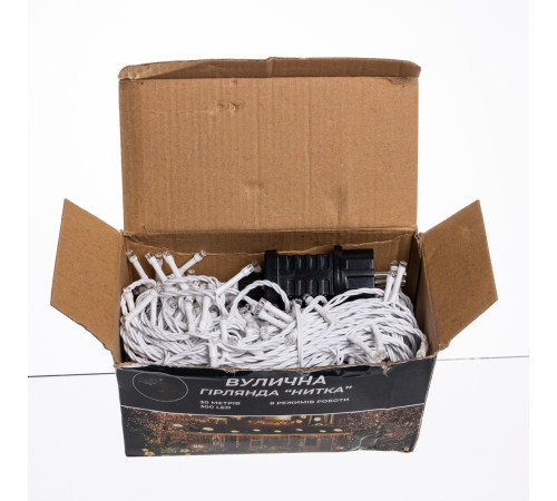 Гірлянда-нитка вулична Різдвяна фея 300 LED, 30 м, від мережі, білий кабель, білий