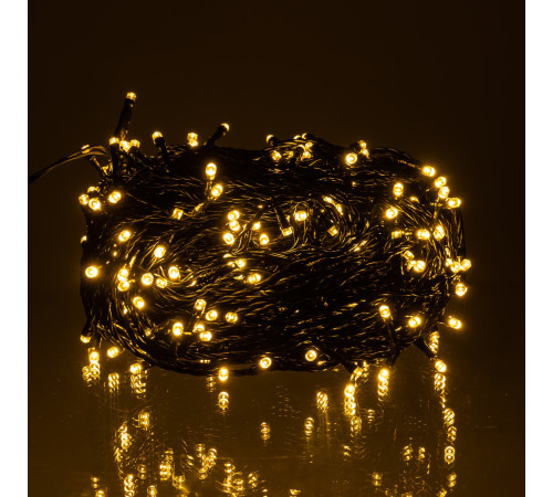 Гірлянда-нитка вулична Різдвяна фея 300 LED, 30 м, від мережі, чорний кабель, жовтий
