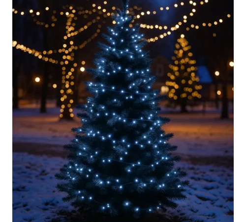 Гірлянда-нитка вулична Різдвяна фея 300 LED, 30 м, від мережі, чорний кабель, білий