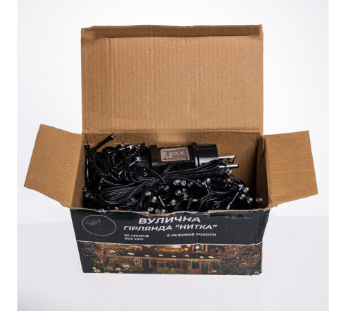 Гірлянда-нитка вулична Різдвяна фея 300 LED, 30 м, від мережі, чорний кабель, білий