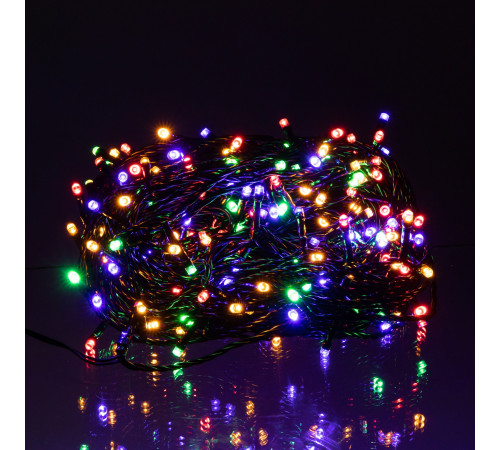 Гірлянда-нитка вулична Різдвяна фея 300 LED, 30 м, від мережі, чорний кабель, мультиколор