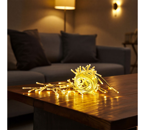 Гірлянда-штора 64 LED, 1,5х1,5 м, від мережі, прозорий кабель, жовтий