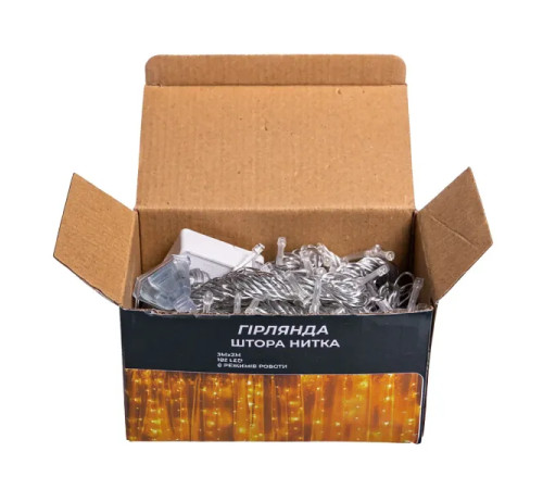 Гірлянда-штора 192 LED, 3х3 м, від мережі, прозорий кабель, білий