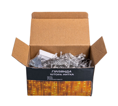 Гірлянда-штора 192 LED, 3х3 м, від мережі, прозорий кабель, жовтий