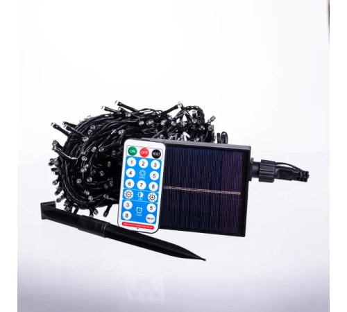 Гірлянда вулична із сонячною панеллю 300 LED, 30 м, чорний кабель, мультиколор