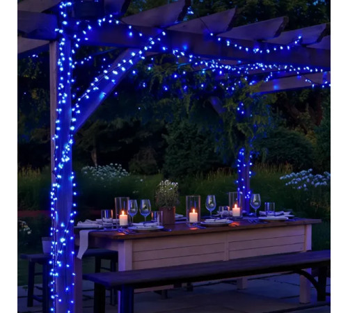 Гірлянда вулична із сонячною панеллю 300 LED, 30 м, чорний кабель, синій