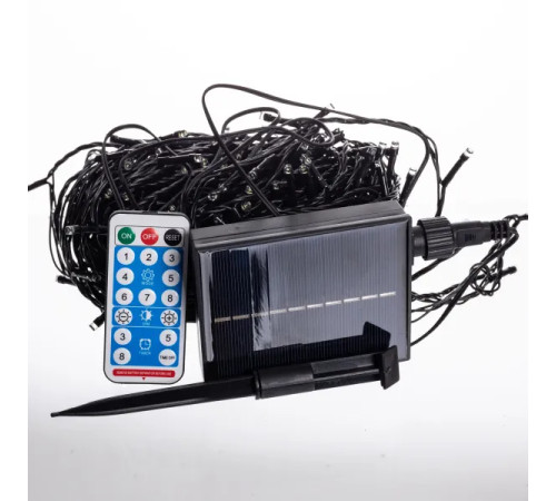 Гірлянда вулична із сонячною панеллю 300 LED, 30 м, чорний кабель, білий