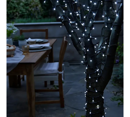 Гірлянда вулична із сонячною панеллю 300 LED, 30 м, чорний кабель, білий