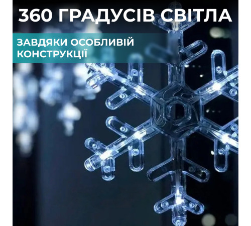 Гірлянда-штора Зірки та сніжинки, 3*1 м, 12 фігур, білий Гірлянда-штора Зірки та сніжинки, 3*1 м, 12 фігур, білий