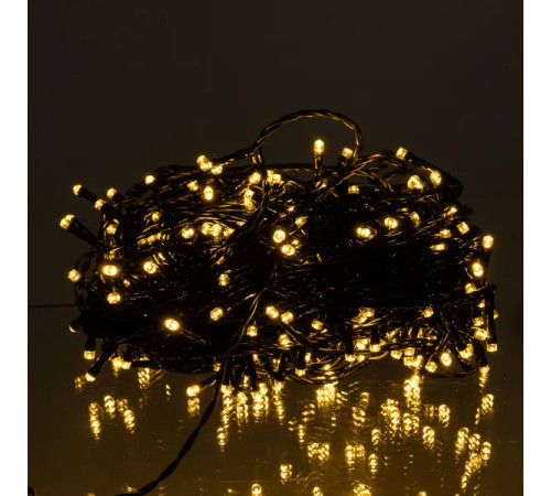 Гірлянда вулична із сонячною панеллю 300 LED, 30 м, чорний кабель, жовтий