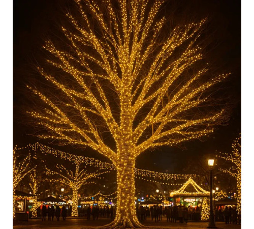 Гірлянда-нитка вулична 1000 LED, 100 м, від мережі, білий кабель, жовтий